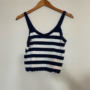 Blue and white striped cropped tank